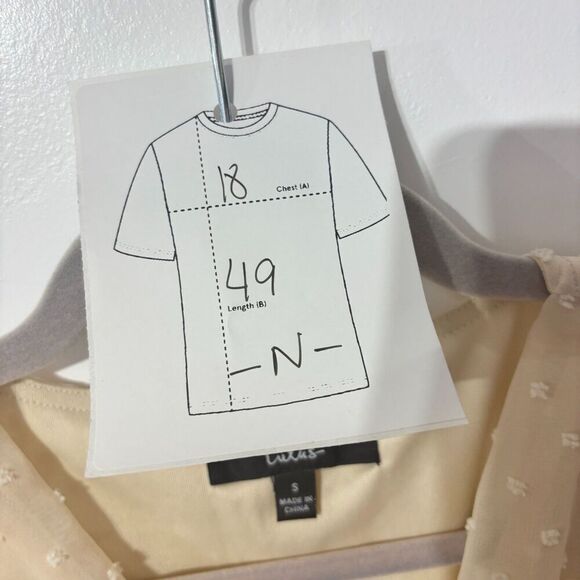 Lulus Womens Swiss Dot Ruffled Midi Dress S Cream Front Slit Beach Travel V-Neck - Picture 11 of 11